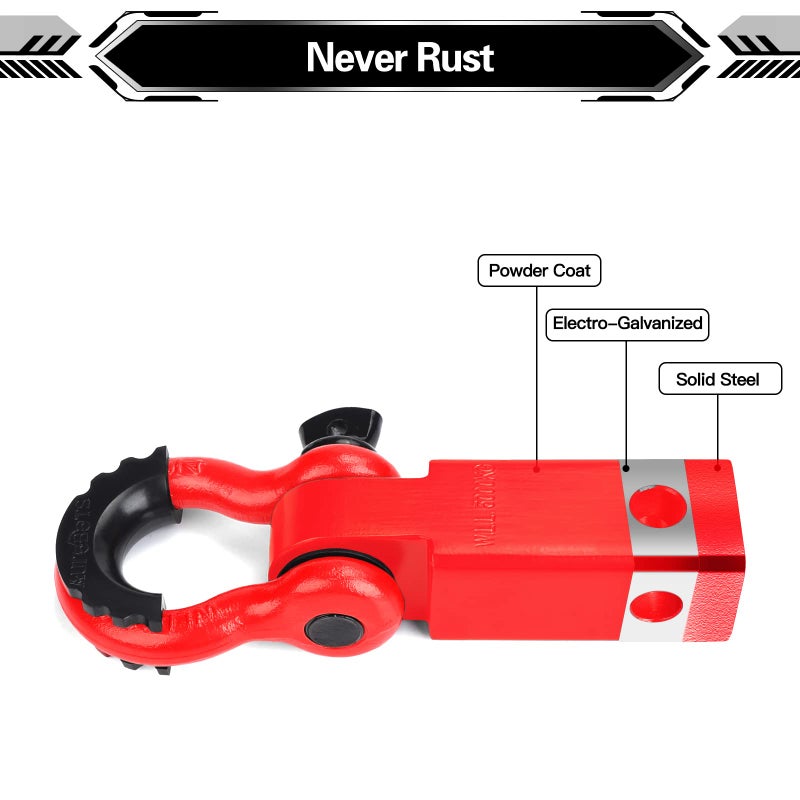 AUTOBOTS Shackle Hitch Receiver 2", 45,000 Lbs Break Strength Heavy Duty Receiver with 5/8" Screw Pin, 3/4" D Ring Shackles, Towing Accessories for Vehicle Recovery Off-Road, Red&Red - Image 4